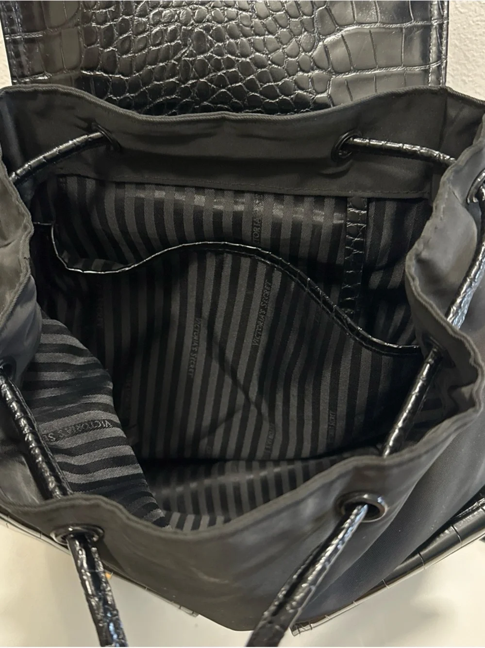Victoria's Secret Black Croc-Accent Nylon Backpack